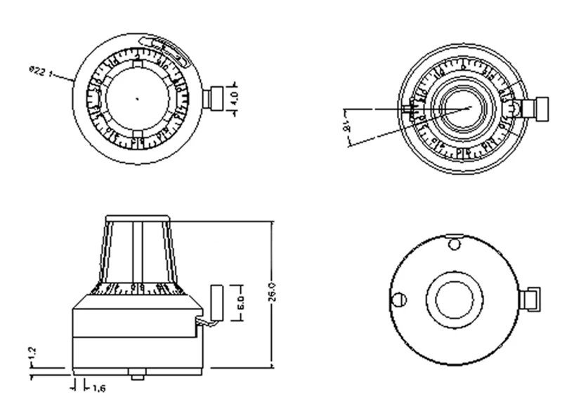 10 Stück 3590S WXD3-12 WXD3-13 6,35 mm Präzisionsskalaknopf 3590 Potentiometerknopf Präzises Zifferblatt abschließbarer Hut – Detail 1