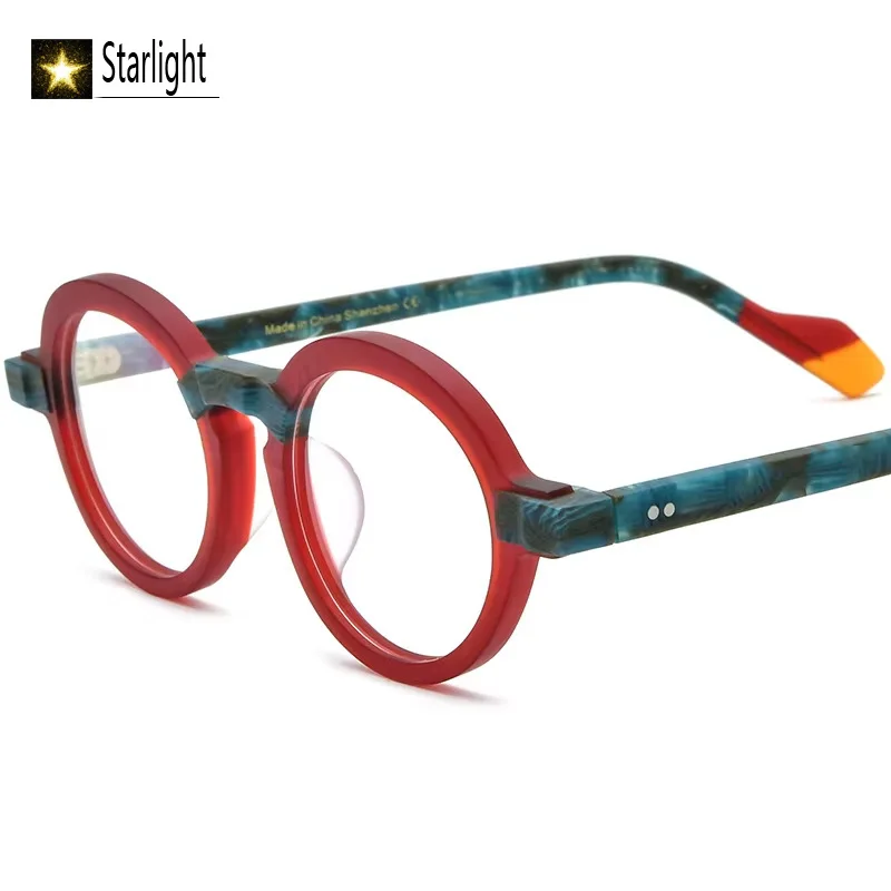 Montura de gafas de acetato esmerilado mate a la moda de retazos redondos, monturas de gafas a la moda para hombre y mujer, miopía de lectura óptica de 142mm