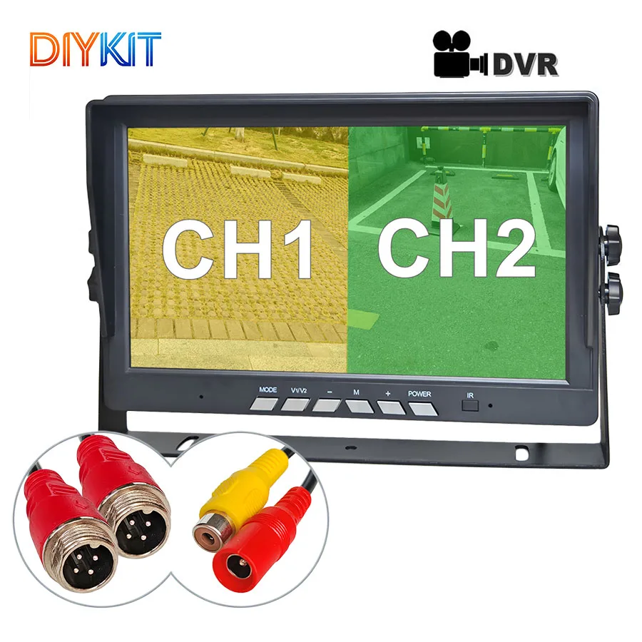 DIYKIT 10.1 Inch 2CH AHD IPS HD Rear View Car Monitor with 128GB Support 720P 1080P Video Recording CVBS AHD Car Camera