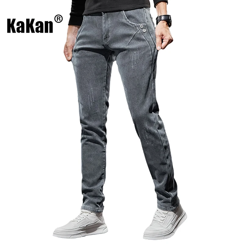 

Kakan - New men's elastic jeans, y2k fashion trend slim fit snowflake pencil pants long jeans summer denim pants
