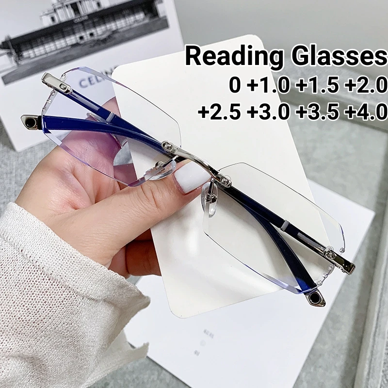 

2024 Frameless Business Reading Glasses Ultra Light Cut Edge Presbyopia Glasses Anti Blue Light Middle-aged Anti Fatigue Glasses