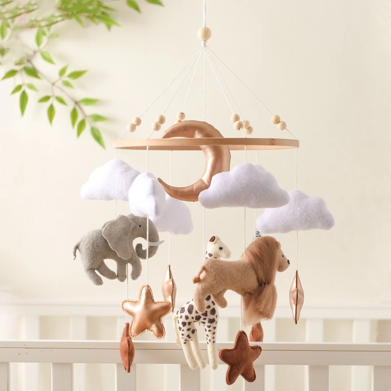 Wooden Mobile Bed Bell Crib Bracket Animal Kingdom Soft Felt Bed Bell Newborn Music Box Hanging Toy Baby Toys S for 0 12 Months