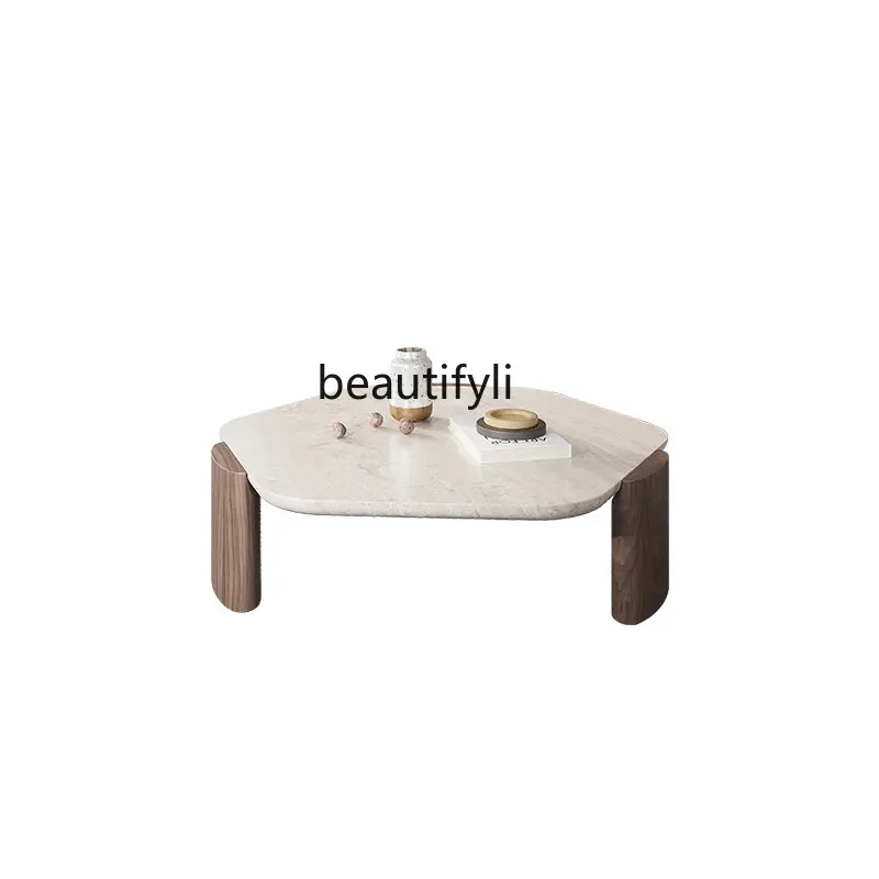 

yj Sili Style Light Luxury Diamond Coffee Table Stone Plate Marble Solid Wood Nordic Living Room Minimalist Tea Table