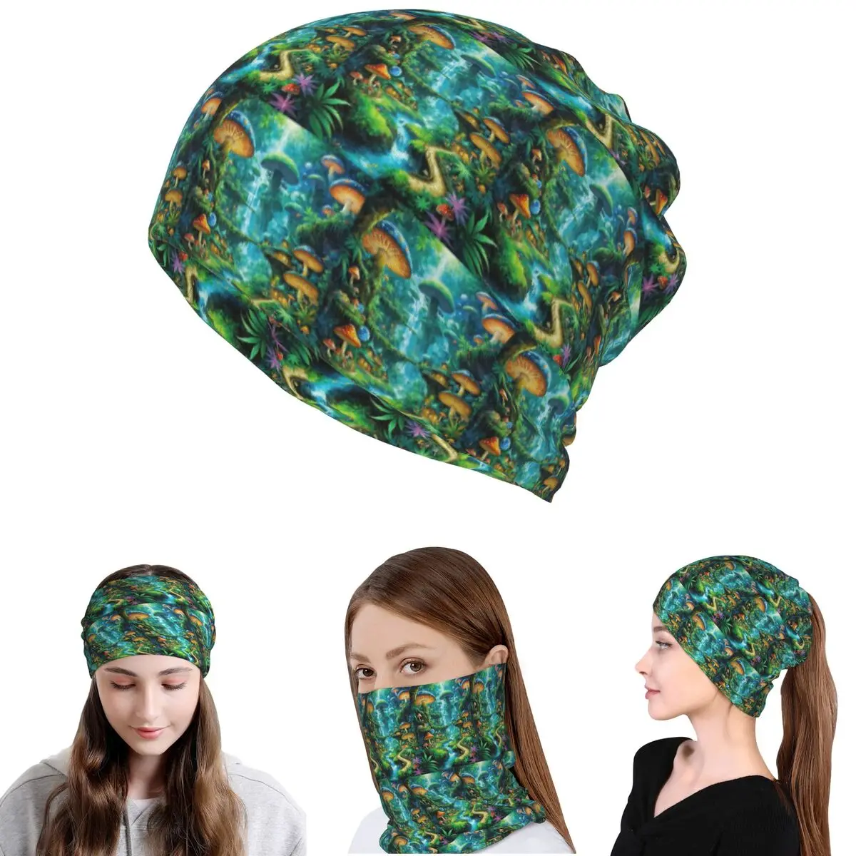 

Mushrooms Forest Art Bandana Neck Cover Wrap Scarf Multi-use Cycling Scarf Beanies Hat for Men Women Adult Winter