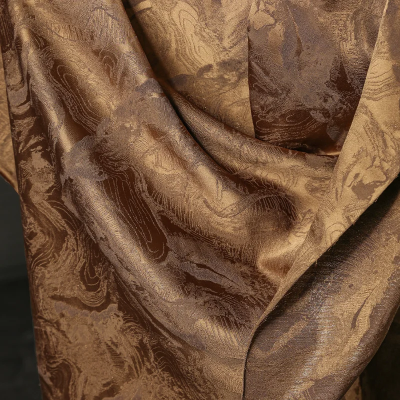 Golden Coffee Color Cloud Winding Green Mountain Texture Jacquard Chinese Style Jacket Horse Face Skirt Clothing Designer Fabric