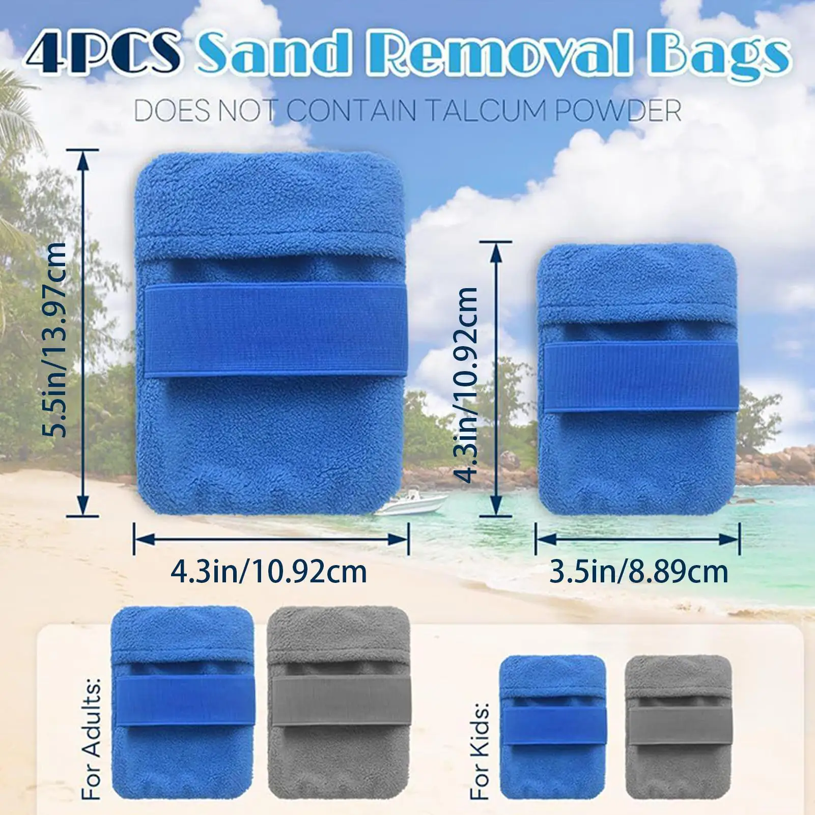 Rimozione della sabbia da spiaggia 4 pezzi Detergente per salviette per sabbia Detergente per salviette portatile morbido e delicato sulla pelle per adulti Bambini Viaggi in campeggio