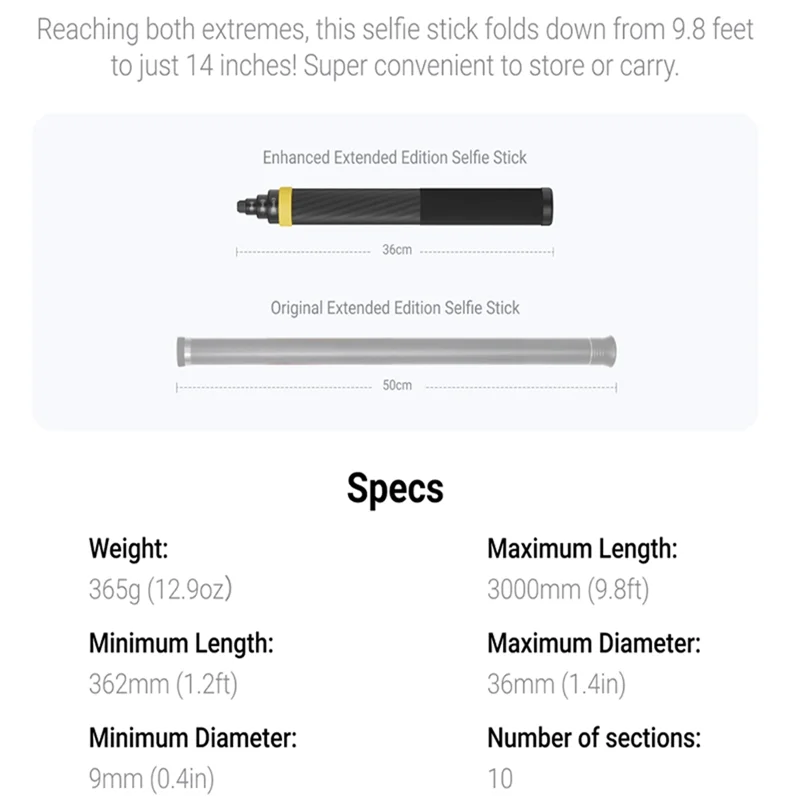 【اشتريها الآن!】لـ X4، X3، ONE RS، ONE X2، ONE R، ONE X، ONE Action Camera متوافق مع عصا سيلفي ممتدة لـ X5 Insta360 9.8