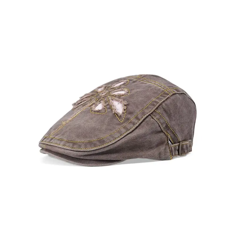 Four Seasons Women's Fashion Art Retro Cowboy Forward Hat Duck Tongue Painter Hat Embroidered Beret Cap H299