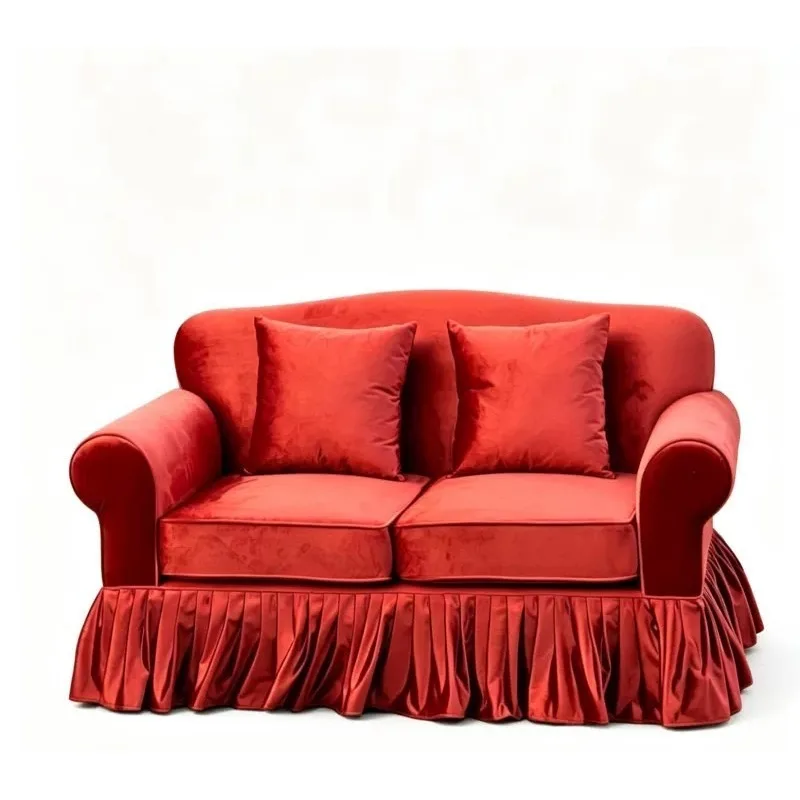 Retro French medieval velvet fabric sofa, caramel color rust red Xiaohongshu skirt bed and breakfast photography