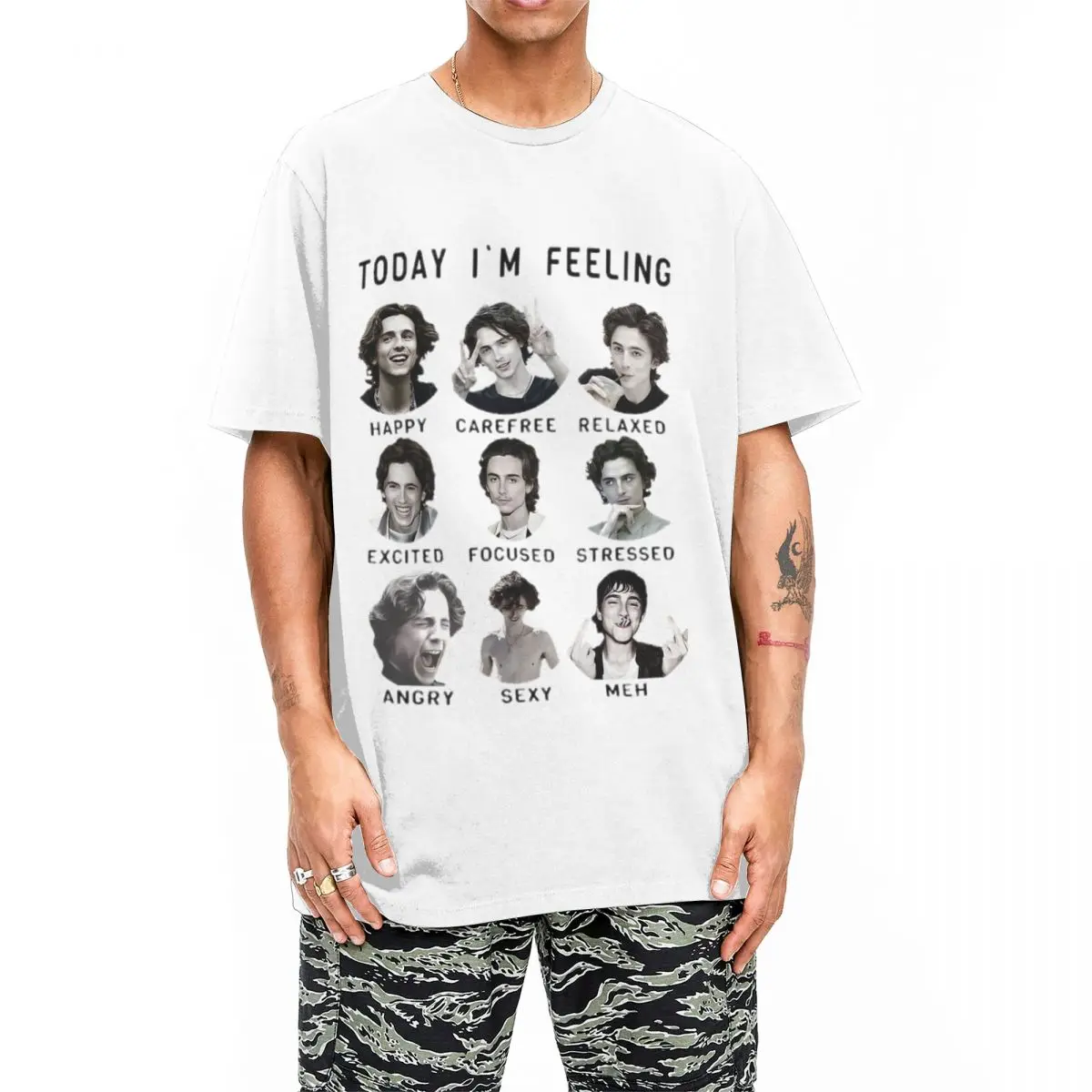 Novelty Timothee Chalamet Funny Feelings T-Shirt For Men Women O-neck Short Sleeve Tops Shirts Cotton Summer Top Tee