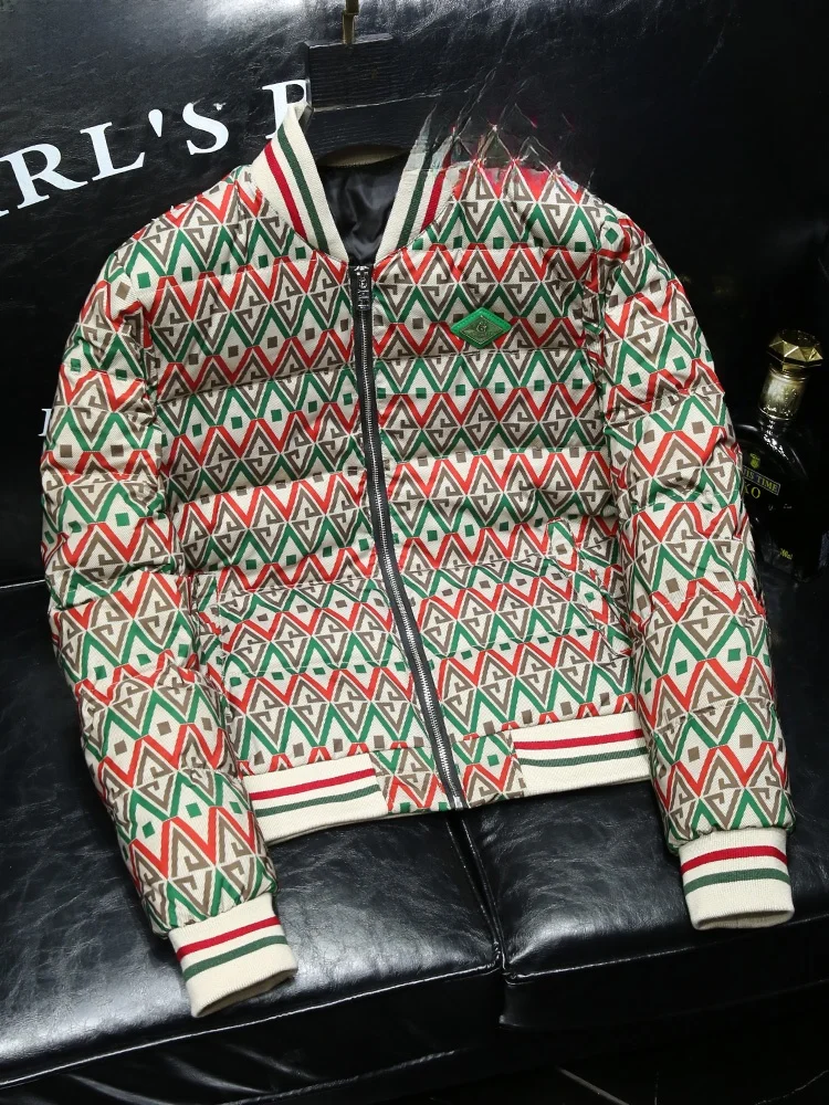 

Faionable Men's Baseball Collar down Jaet Warm Outerwear Polyester Fiber Windproof Regular Fit Zipper Closure Youth Coat