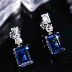 Huitan Luxury Blue CZ Hanging Earrings for Women Temperament Ear Accessories Wedding Party Fashion Versatile Female Jewelry Gift