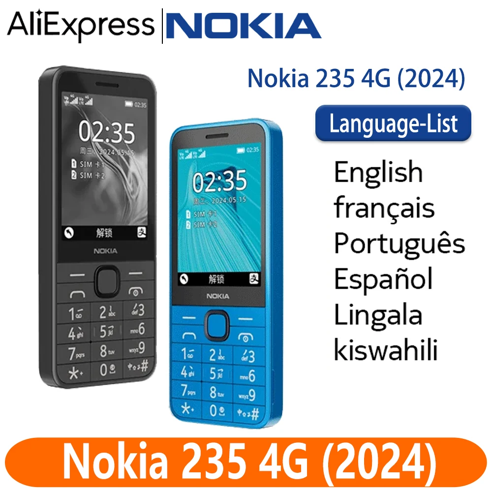 Новинка 2024, оригинальный мобильный телефон Nokia 235 с функцией 4G, двумя SIM-картами, камерой 2 МП, аккумулятором 1450 мАч, Bluetooth 5,0, FM-радио