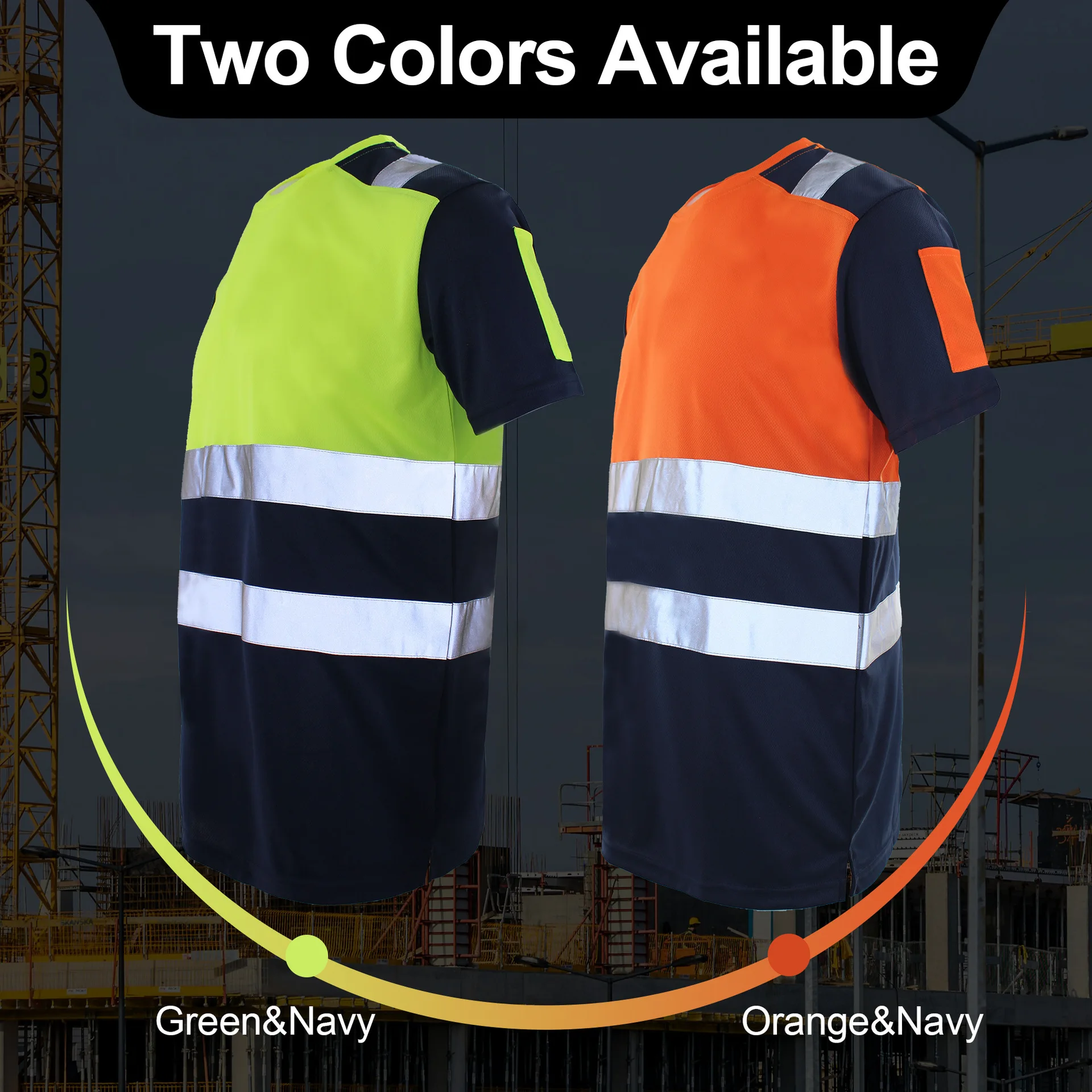 Men's Summer Breathable Short-Sleeve Reflective Mesh Work T-Shirt – Safety Gear for Factory & Sanitation Workers (Crew Neck)
