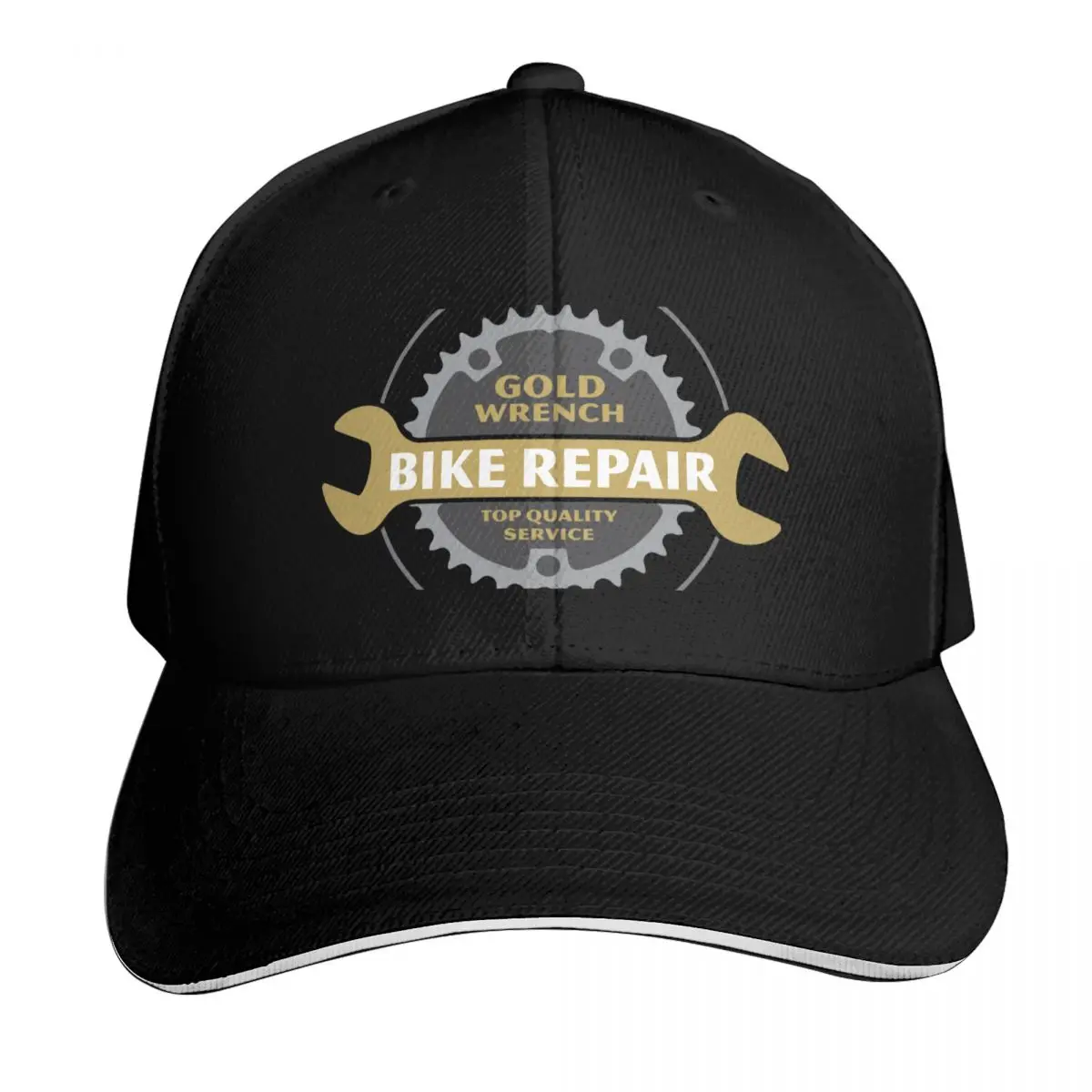 

Bike Mechanic Retro Vintage Logo - Gold Wrench Baseball Cap Golf Hat Mountaineering black Designer Hat Ladies Men's