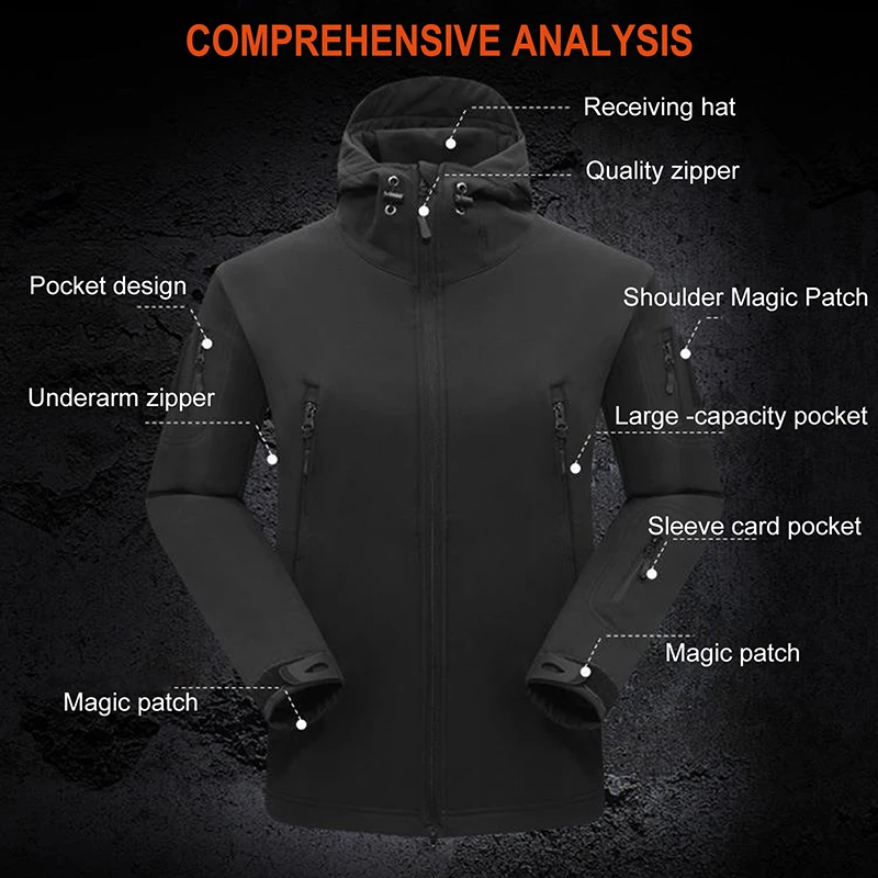 

2024 New Mens Tactical Hiking Shark Skin Soft Shell Clothes Windbreaker Flight Pilot Hood Outdoors Fleece Field Jacket