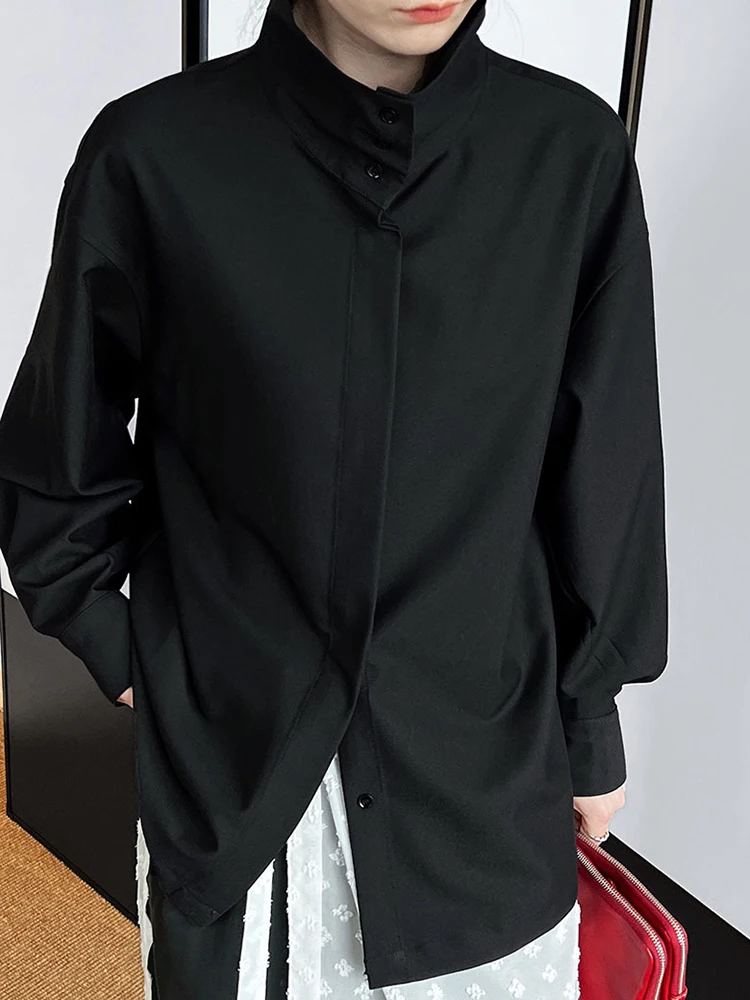 YERMORA White Button Temperament Brief Blouse For Women Stand Collar Long Sleeve Loose New Shirt Fashion Tide Spring Autumn 2025