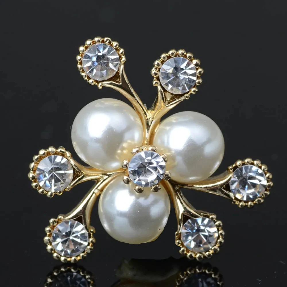 10Pcs Alloy Pearls Rhinestone Buttons Gold Creative Flower Handmade Ornaments Earring Choker Hair Crafts DIY Jewelry Accessories