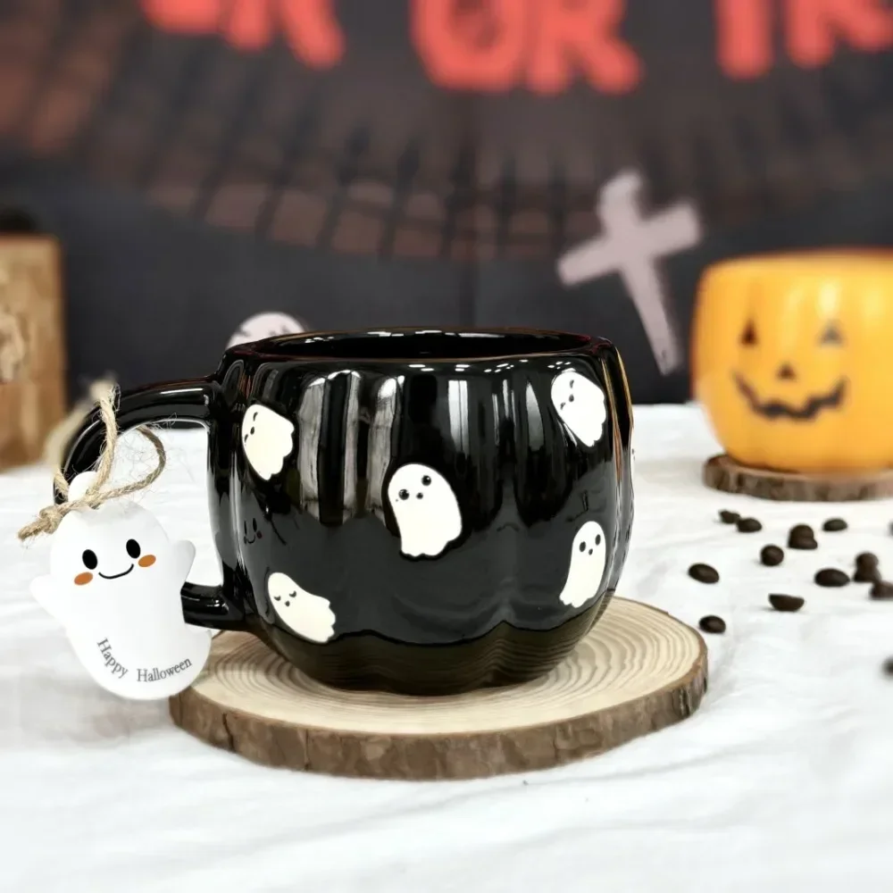 1pc 360ml Halloween Ceramic Mugs Pumpkin Ghost Ceramic Water Cup Novelty Milk Tea Mug Coffee Cup Halloween Decoration Gifts