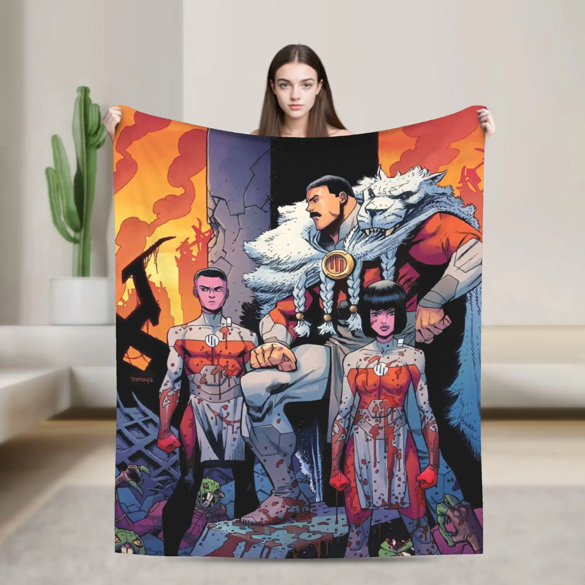 invincible Omni-Man And Viltrum Soldiers Blanket  Warm Plush Throw Blanket For Home Decor Airplane Travel Flannel Bedspread Bed