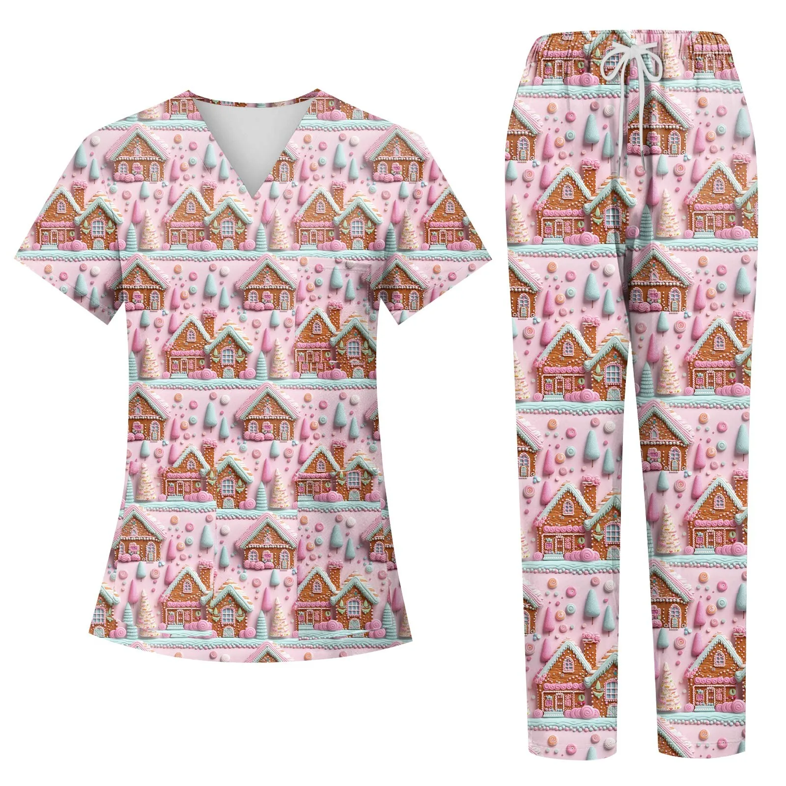 

Легкая хирургическая форма против морщин для женщин, набор медицинских скрабов на рождественскую тематику, мягкая дышащая клиническая спецодежда для кормления