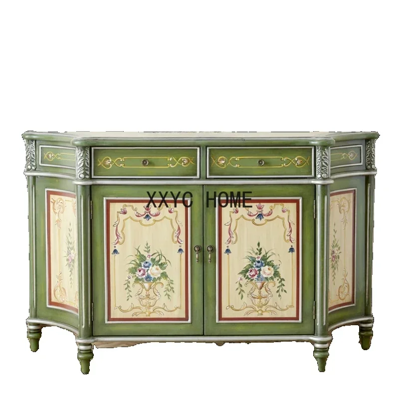 

Painted Sideboard Cabinet Mid-Ancient American and European Style Pastoral Mediterranean Curio Cabinet