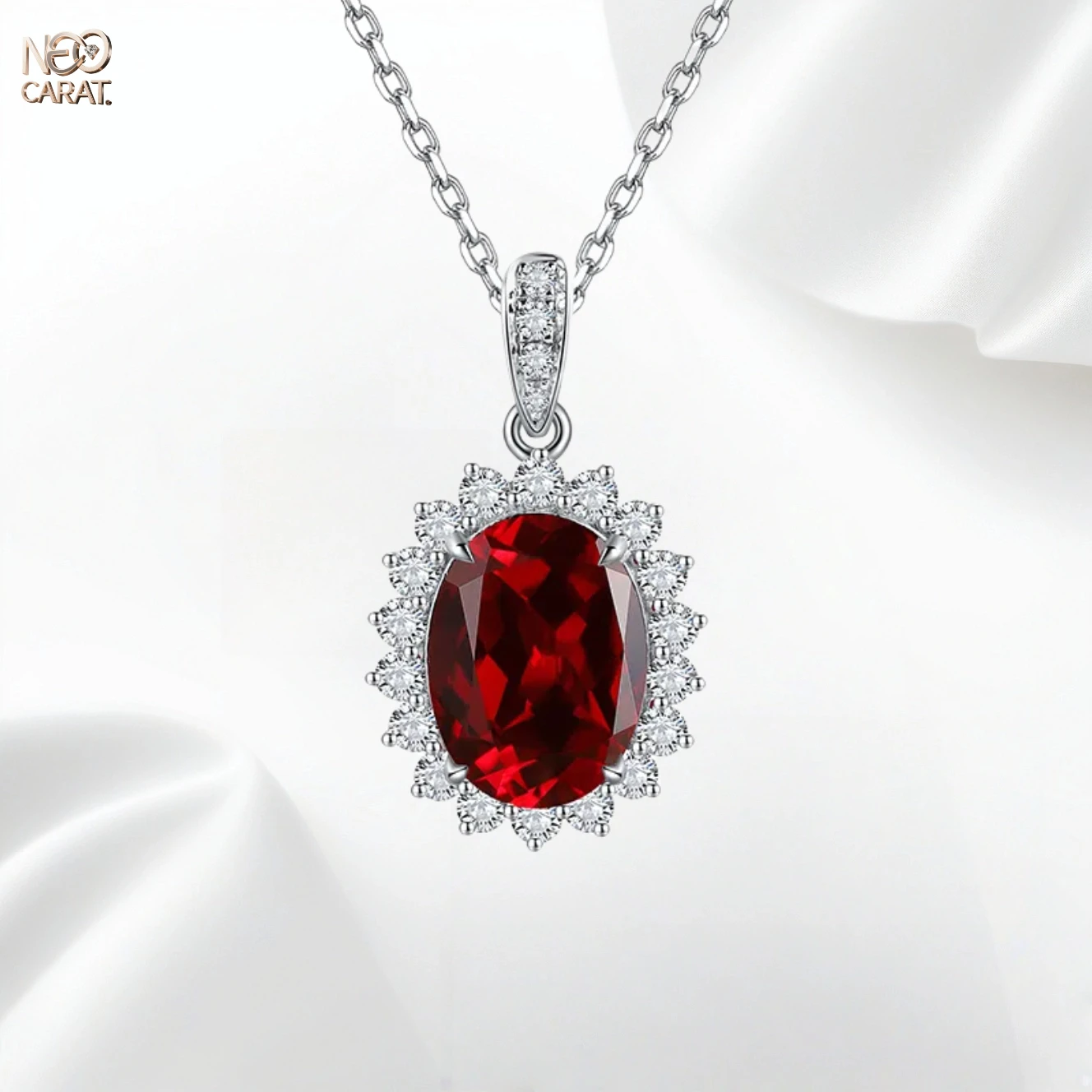 

2CT Oval Lab-Grown Ruby Pendant Necklace Princess Diana Style S925 Sterling Silver Plated K Gold Classic Jewelry Gift for Women