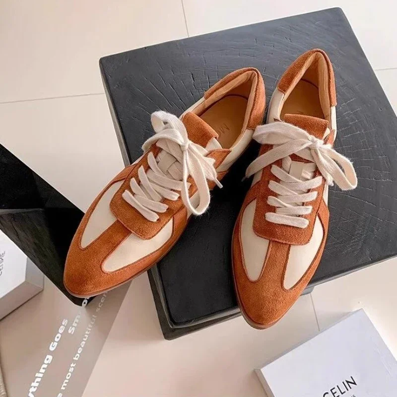 Flats Women Suede Sport Shoes Casual Walking Fashion Sneakers 2025 Spring New Lace-up Running Cozy Hiking Shoes Zapatos Femme