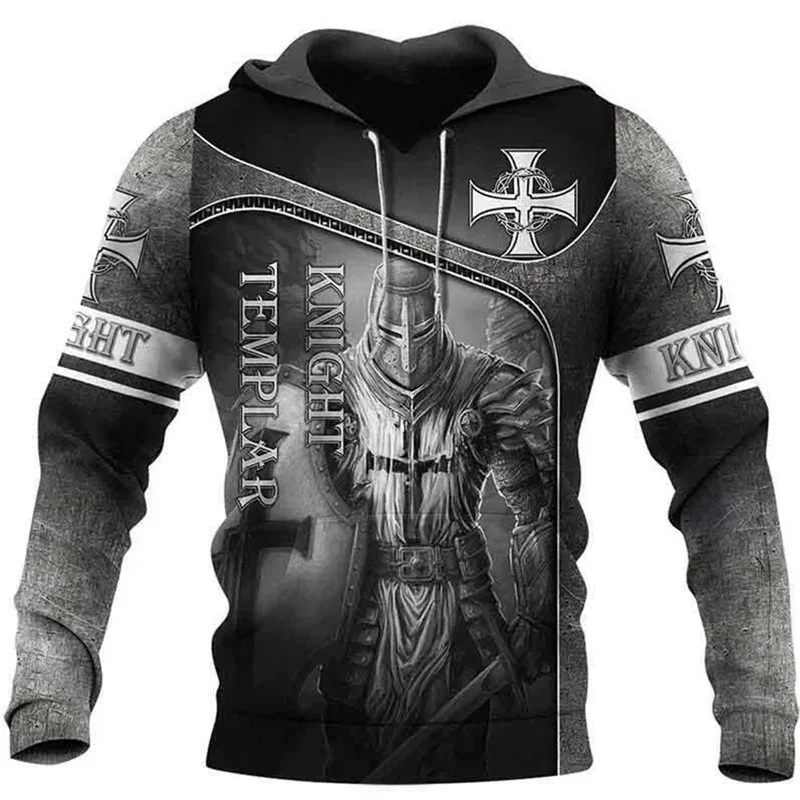 Knights Templar Men's Hoodie 3D Print Oversized Pullovers 2024 New Trendy Sweatshirts Men Clothing Casual Hooded Tops Streetwear