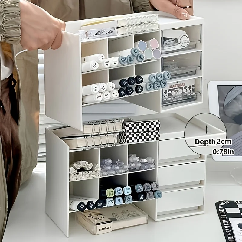 Grid Desktop Organizer Stationery Storage Box Multi Compartment Marker Pen Holder Aesthetic Desk Tidy for Student Office Supplie