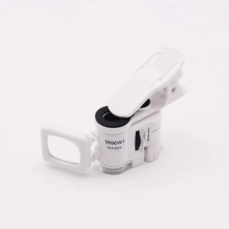 Portable 20X 60X Handheld Microscope With LED Light Phone Clip For Banknote Jewelry Identification
