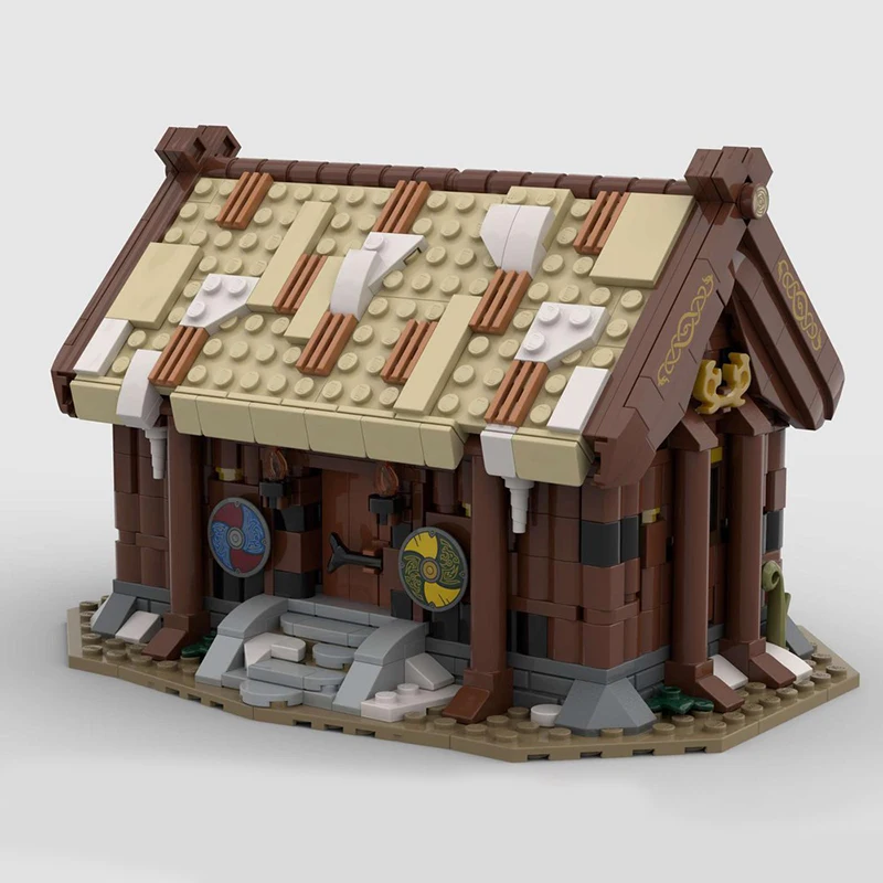 Middeleeuws Street View Model Moc Gebouw Bakstenen Viking Dorpshuis Modulaire Technologie Geschenken Vakantie Assembleren Kinderen Speelgoed Pak