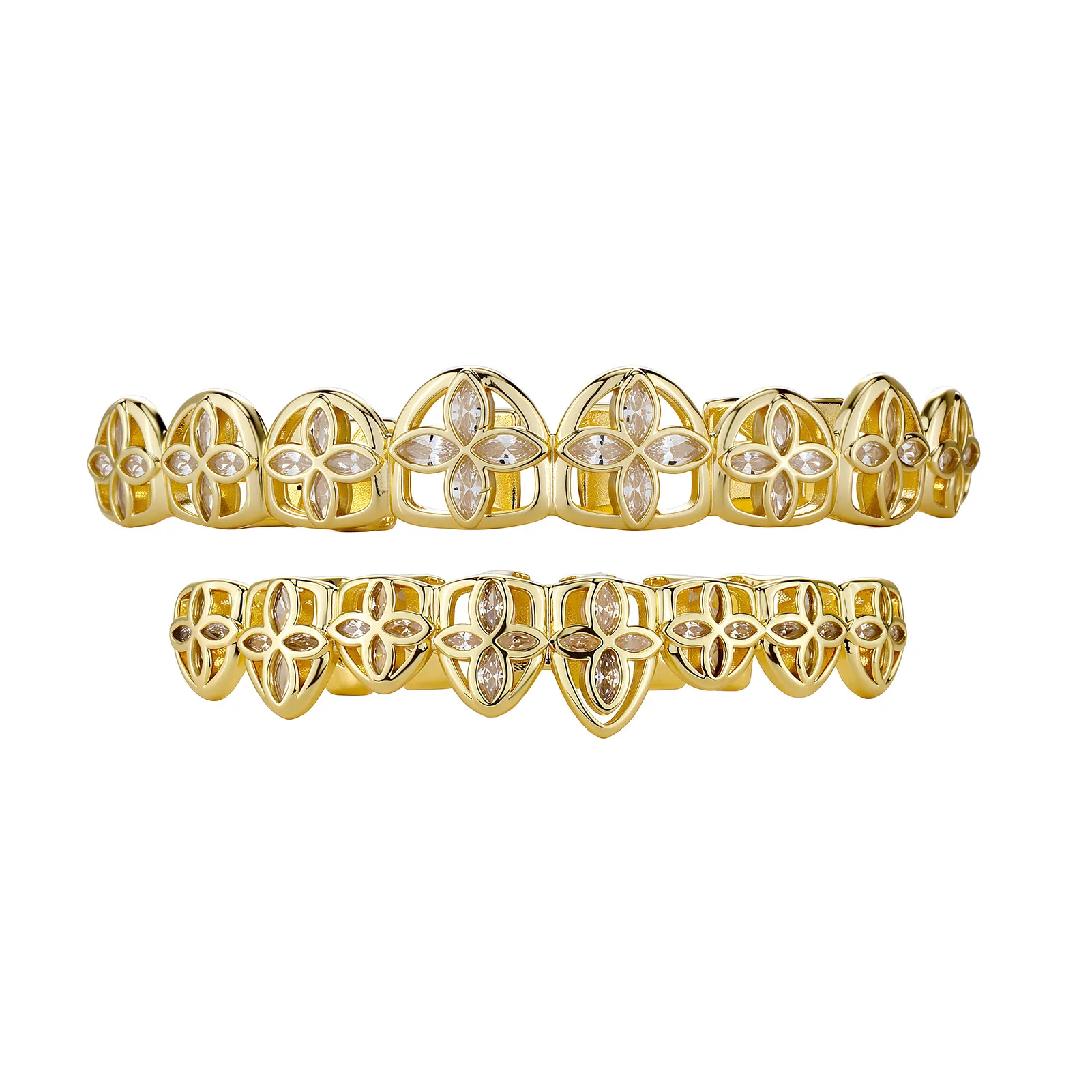 Double Row Grillz Teeth Caps Hip Hop Bling Tooth Cover Gold Iced Out Mouthpiece Jewelry Fashion Accessories Party Wholesale