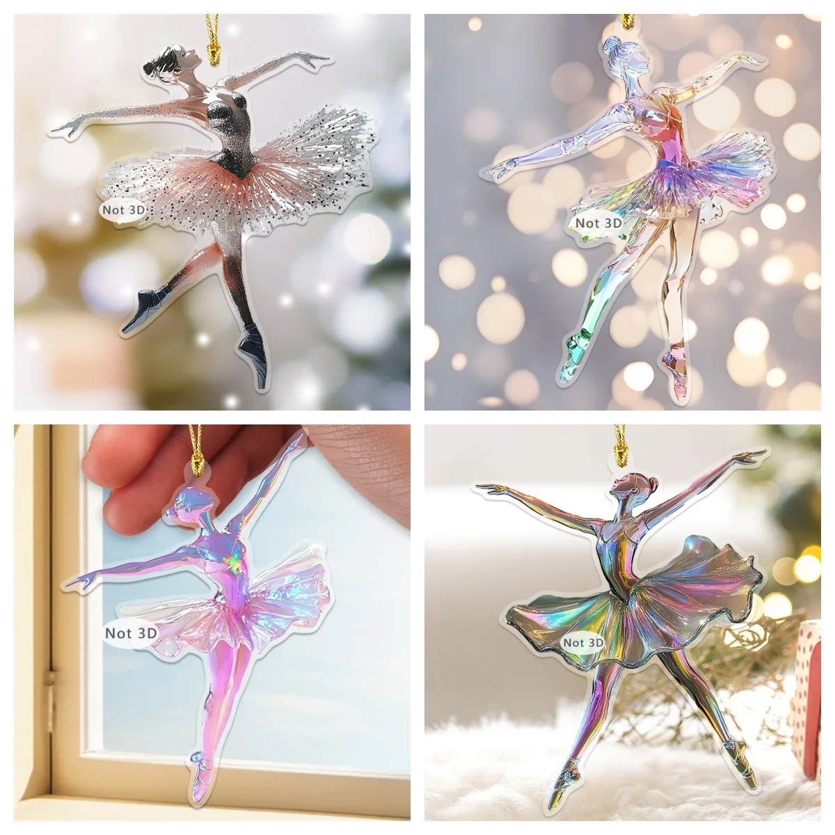 2D Flat Acrylic Fantasy Purple Angel Ballet Girl Pendant Key Chain Creative Backpack Charm Car Rearview Mirror Decorations