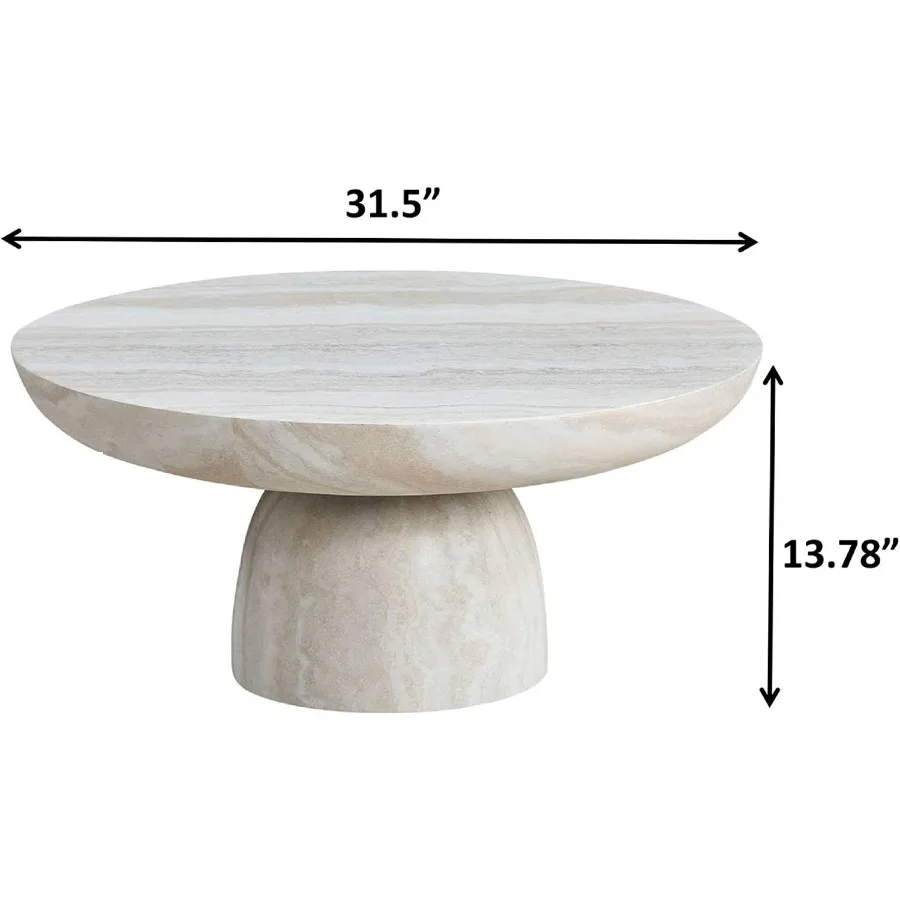 31.5 Round Faux Marble Coffee Table with Metal Base for Living Room White, Lightweight Scratch-Resistant