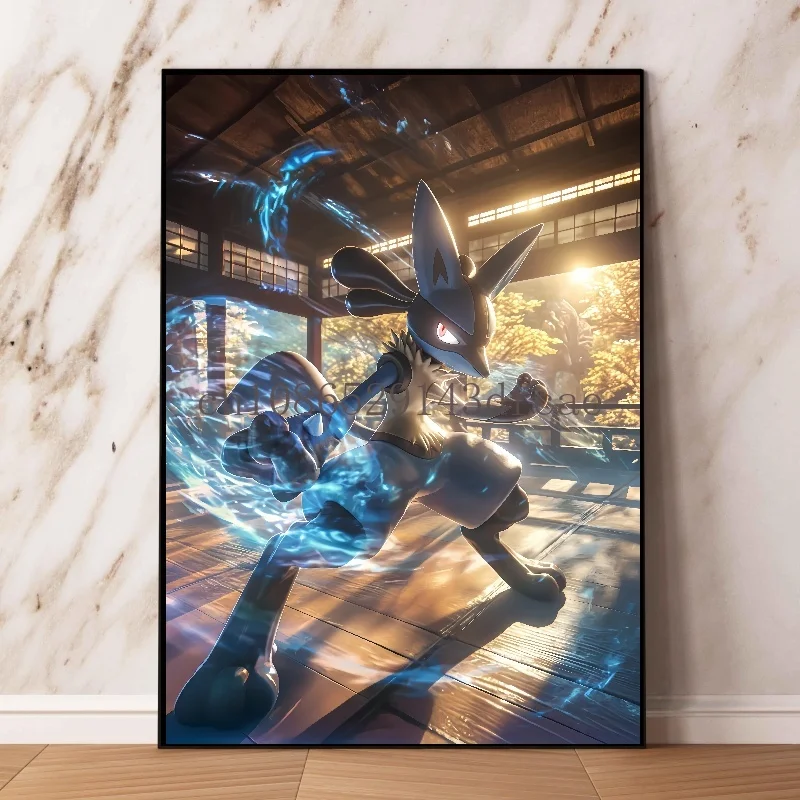 Pokemon Classic HD Canvas Painting Anime Figures Lucario Poster