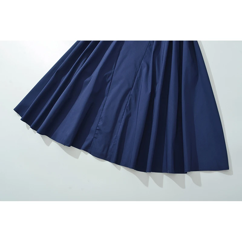 YENKYE Women Sexy Elegant Navy Blue Tank Dress Square Neck Low Waist A-line Midi Evening Party Dresses Summer Robe 2025