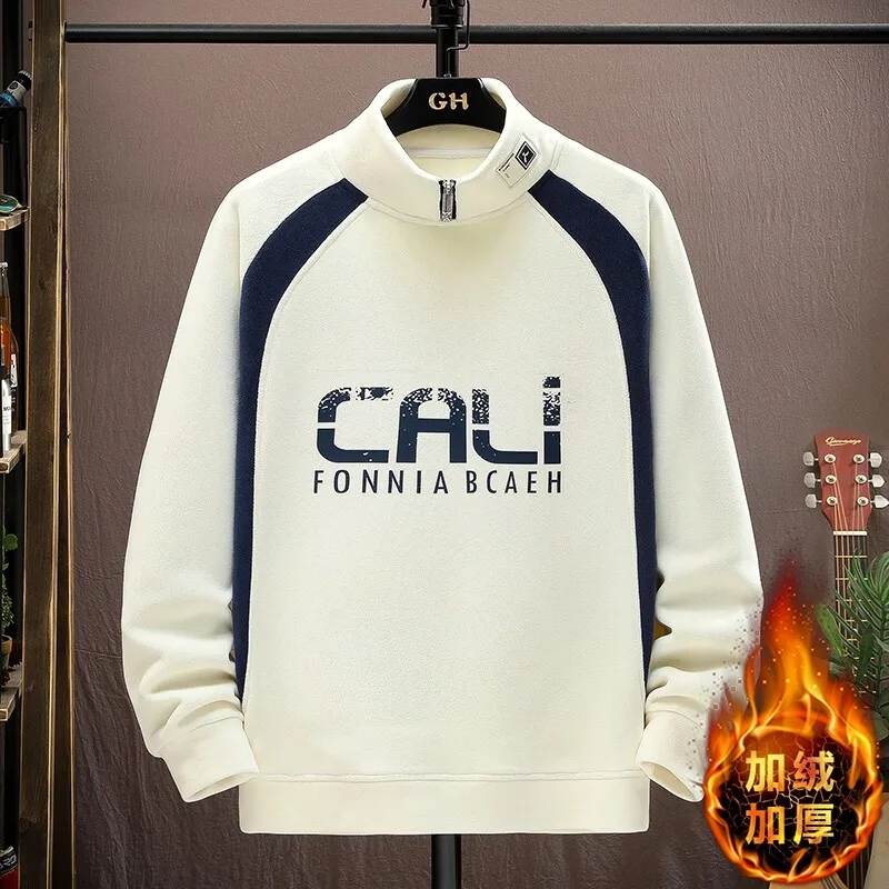 

2025 autumn and winter new men's high-quality semi high neck sweatshirt, casual and plush thick sweatshirt, hoodie