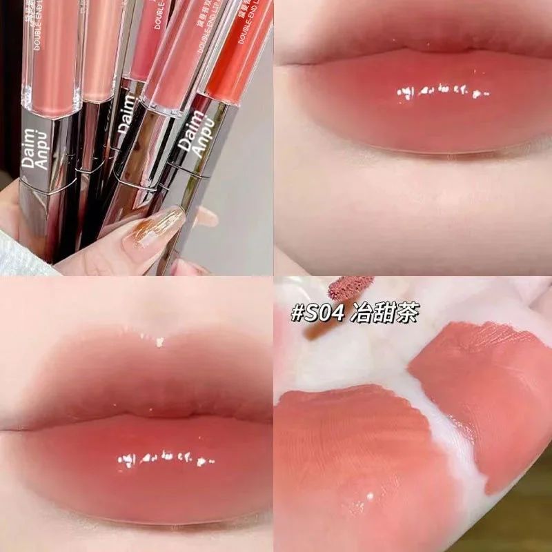 Doppelkopf Glitter Lip gloss matt Samt wasserdicht lang anhaltende rote Tönung flüssige Lippenstift Lippen glasur koreanische Make-up-Kosmetik