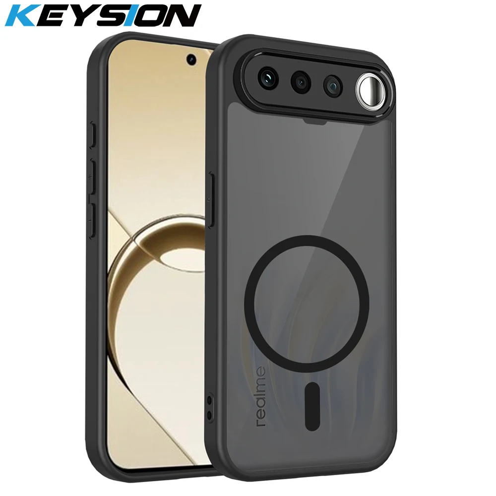 

KEYSION Magnetic Phone Case for Realme 16 5G Soft Silicone+PC Matte Translucent Black Shockproof Cover for OPPO Realme 16 5G