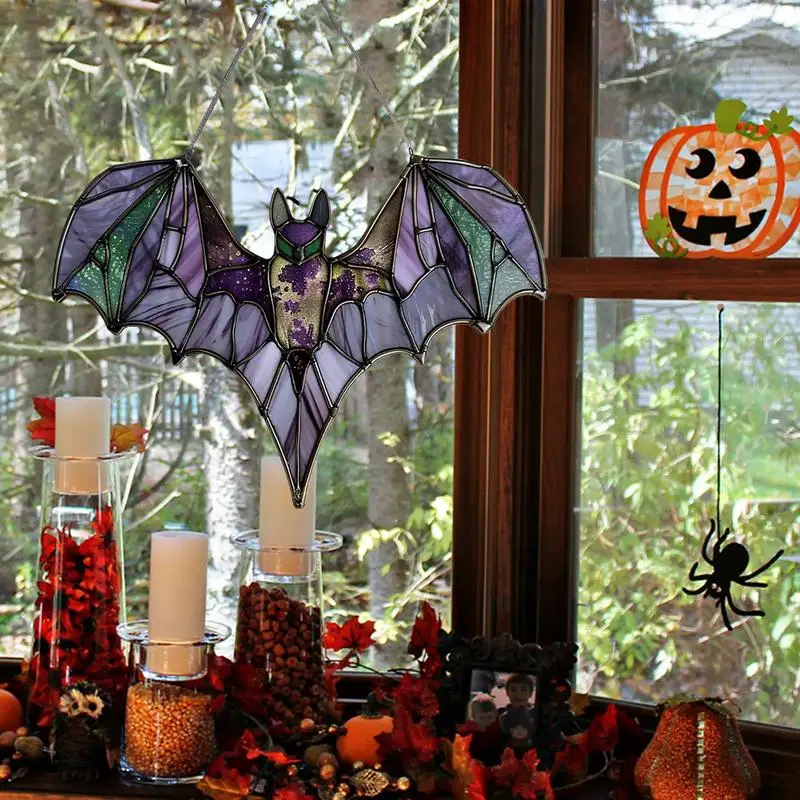 Halloween Bats Decorations Funny Halloween Bats Gothic Creepy Sun Catcher Colorful Hangable Decoration Window Hanger Indoor Home