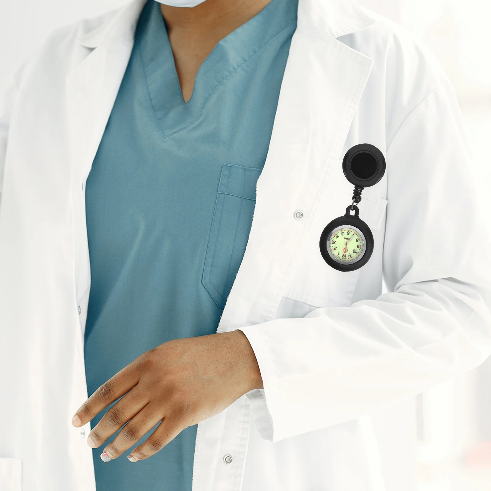 Черная светящаяся катушка для значка, карманные часы, украшение для улыбающегося лица, легкий, точный, для хронометража для медсестер, студентов