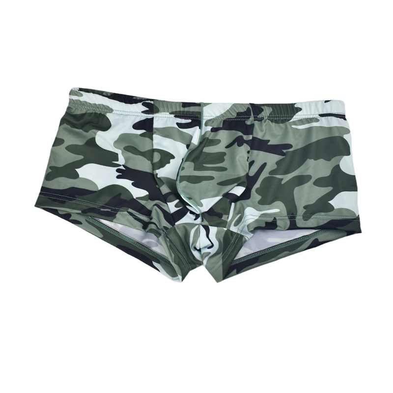 Calzoncillos de camuflaje para Hombre, Bóxer Sexy de seda de hielo con bolsa en U, de cintura baja, Cuecas