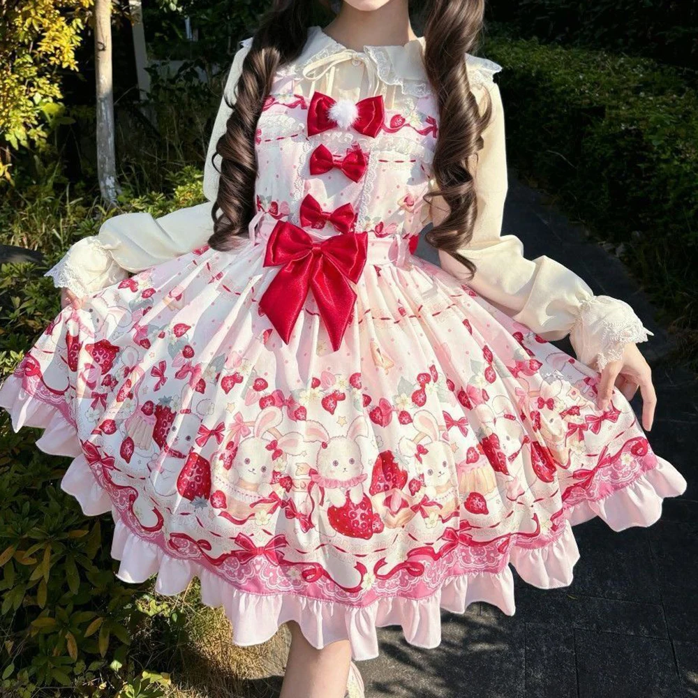 

Lolita Original Lolita [Cute Rabbit Strawberry] Cute Sweet Strap Skirt Sweet Versatile Genuine Lolita