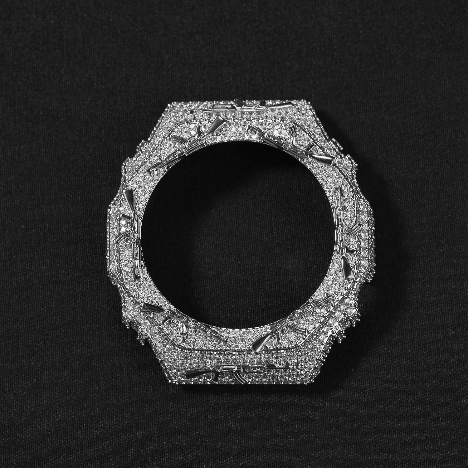 TBTK HipHop Iced Out Gun Pattern Moissanite Watch Bezel For GA2100 Buss Down Bling CZ Watch Case Replacement Rapper Jewelry
