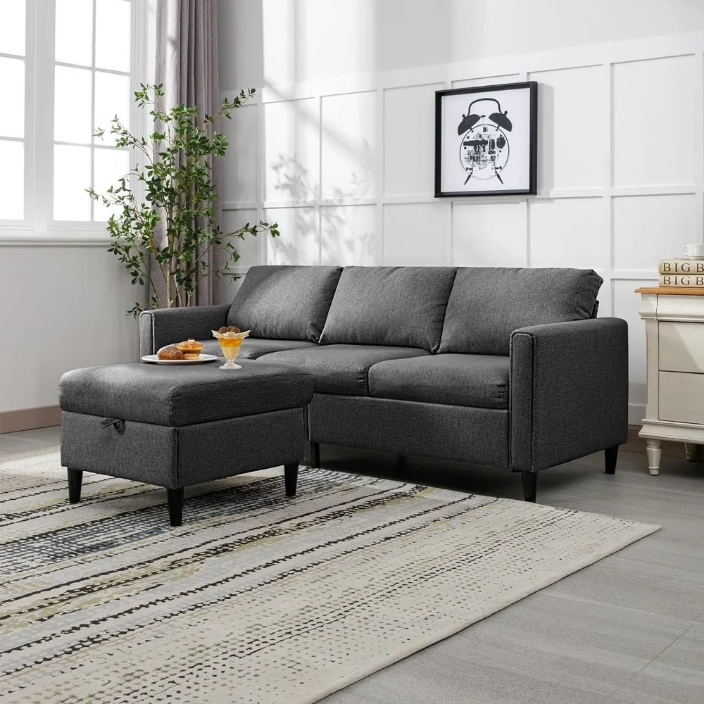 Divano componibile reversibile con Chaise pouf portaoggetti flessibile 3 posti divani a forma di L per soggiorno appartamento