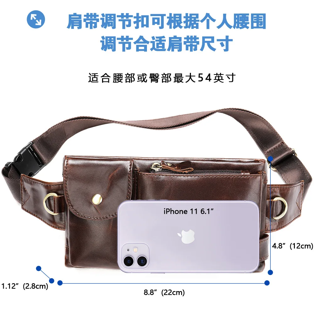 Cowhide Waist Fanny Pack Genuine Leather Slim Belt Bag Crossbody Bags with Adjustable Waistband for Men Women Bum Chest Bag