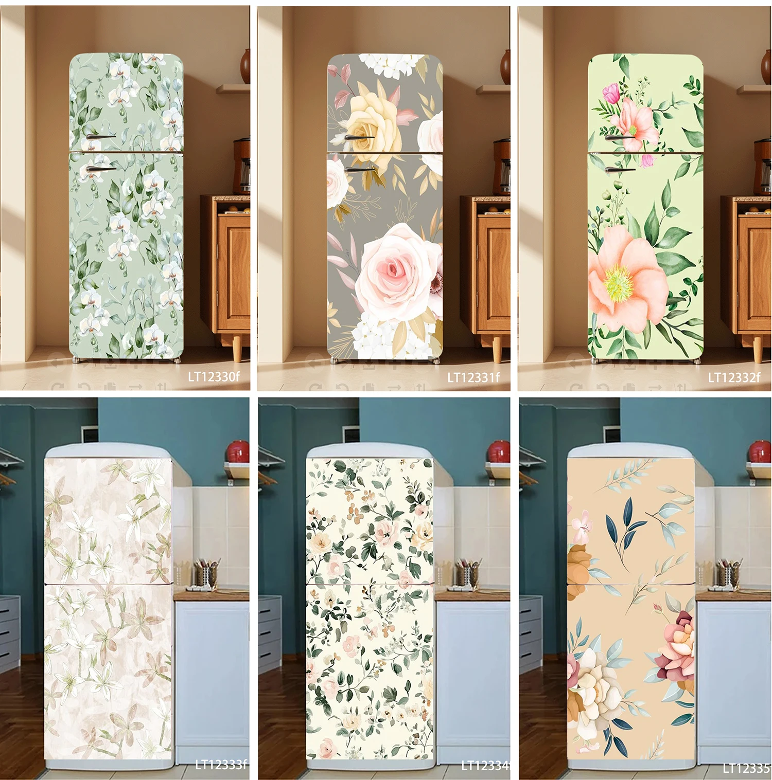 

Fresh Floral Refrigerator Sticker, Self-Adhesive Removable Waterproof Decal for Kitchen Fridge Renovation