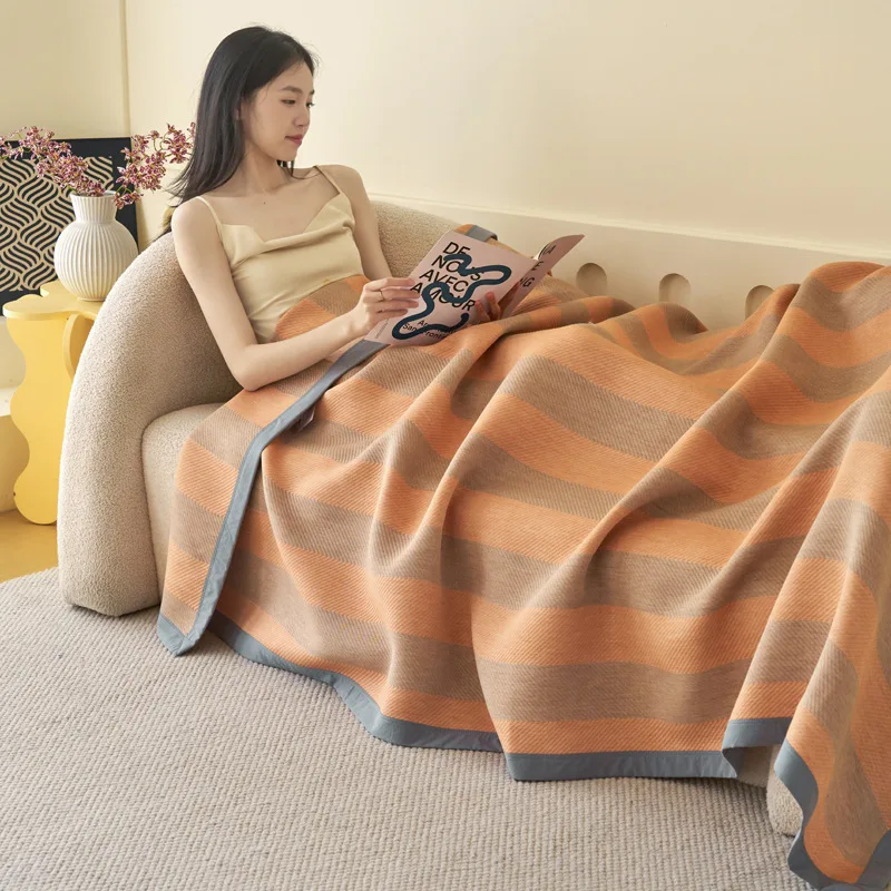 

New 100% Cotton Double Layer Gauze Blanket, Class A Yarn-Dyed Jacquard Bedspread, Soft Multifunctional Muslin Throw for Summer