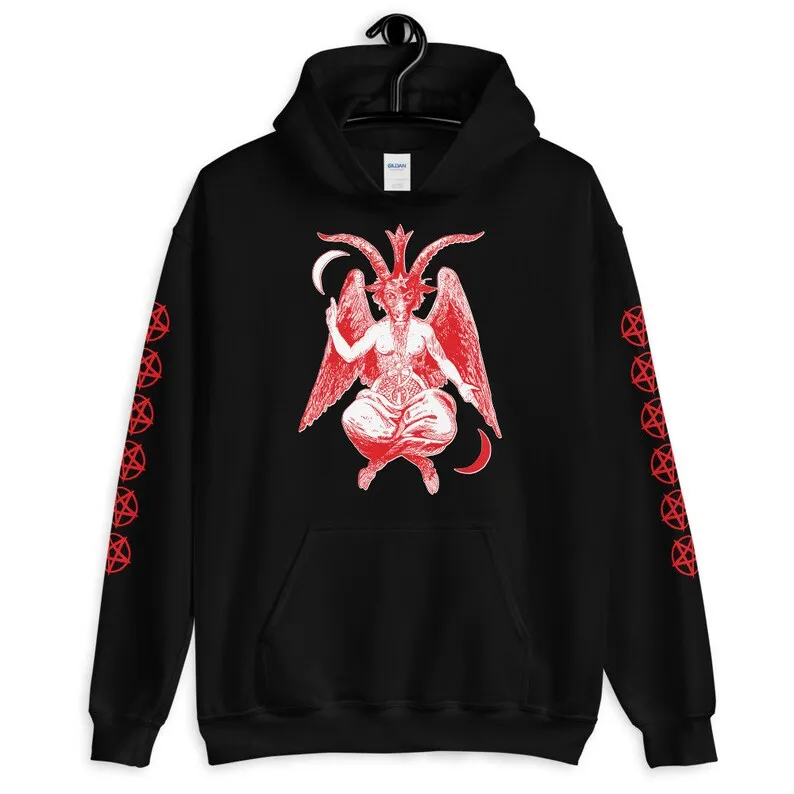 

Толстовка с сатанинской пентаграммой Baphomet — оккультное искусство, темное колдовство, пастельная готическая одежда, толстовка в готическом стиле с козой
